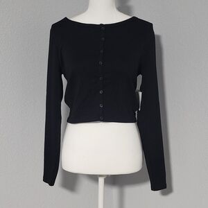 NWT Sugar Moon Black Long Sleeve Cardigan Crop Top Size Large
